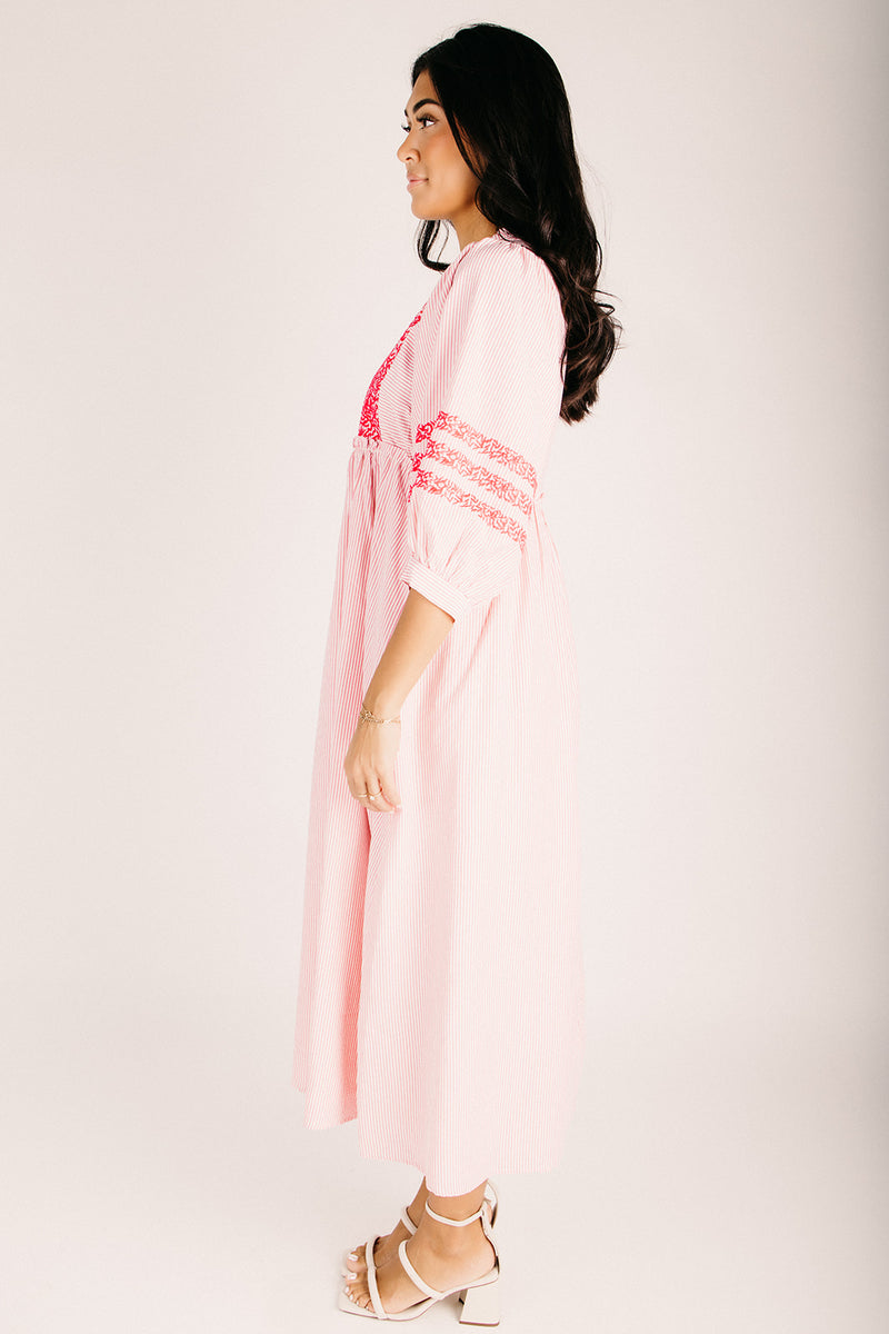 The Huglin Embroidered Detail Midi Dress in Hot Pink Piper & Scoot The Huglin Embroidered Detail Midi Dress in Hot Pink Piper & Scoot