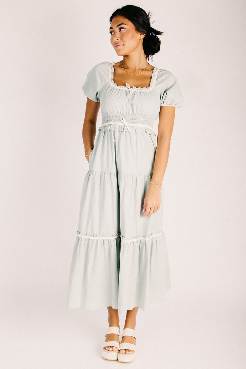 light green maxi dress with sleeves Wild Rose Light Green Puff-Sleeve Cut-Out Maxi Dress – Club L London main image 0