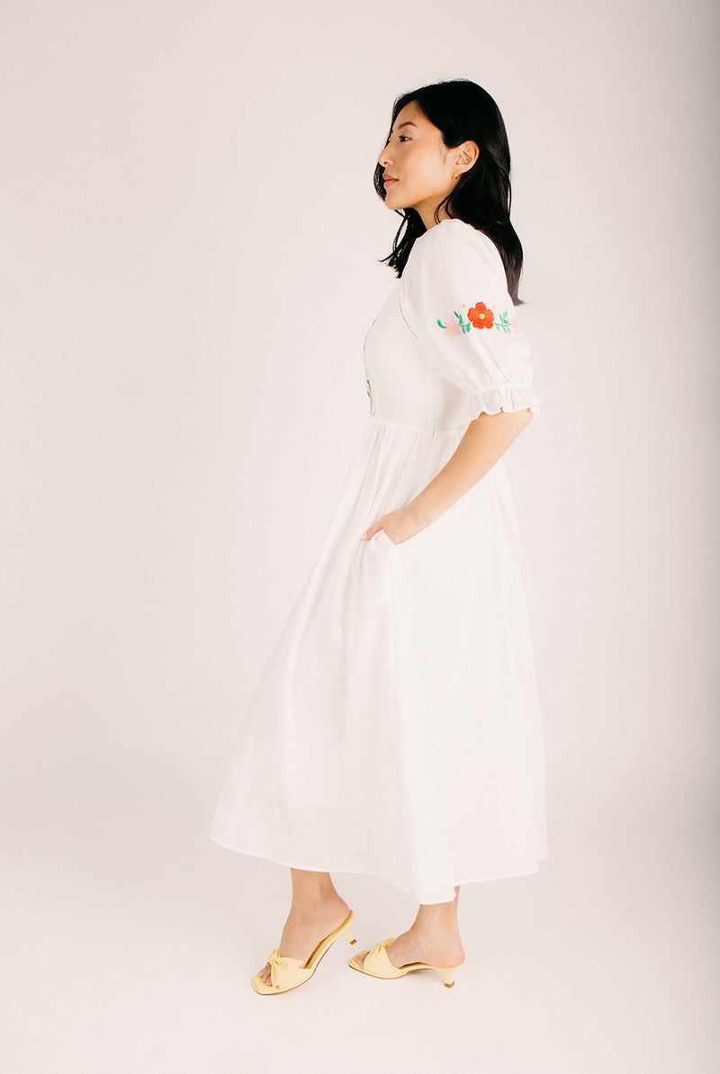 The Phinney Embroidered Maxi Dress in Off White Small The Phinney Embroidered Maxi Dress in Off White Small