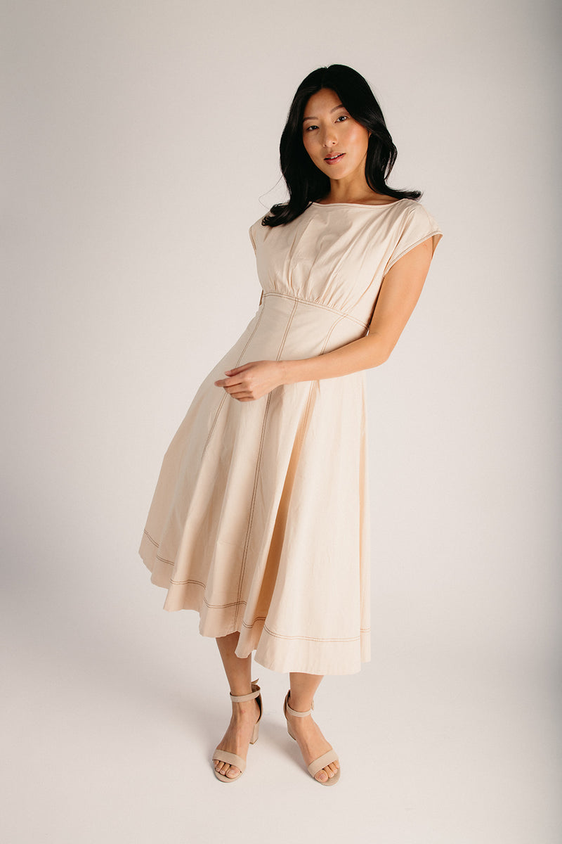 stacci midi dress in beige & cream Stacci Midi Dress In Beige & Cream