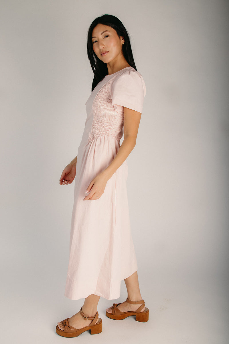 women's cotton midi dress with sleeves Rihoas Puff Sleeve Midi Dress Square Neck Button Front for Summer Work, Business Casual, Vacation, Navy / S