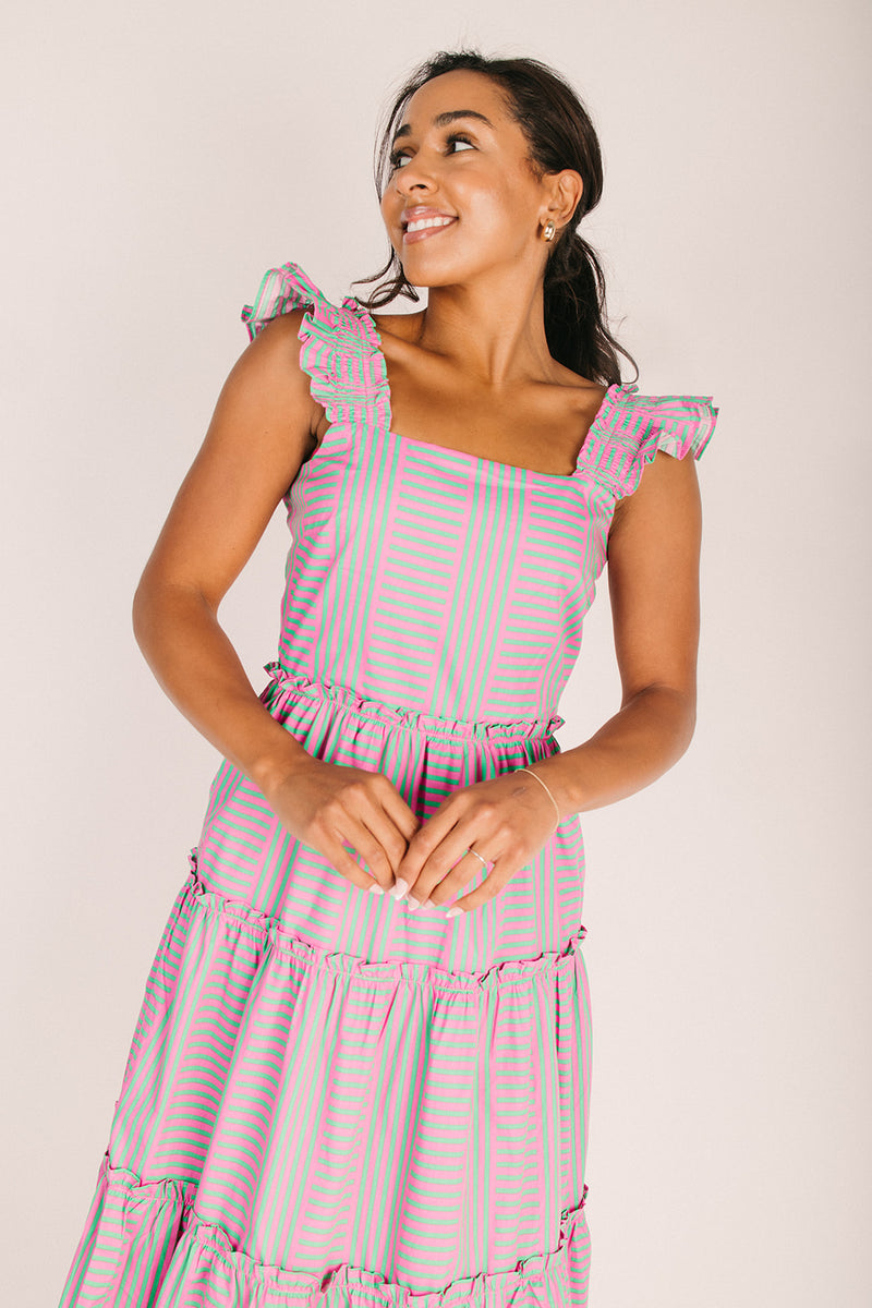 The Valda Striped Midi Dress in Pink + Green The Valda Striped Midi Dress in Pink + Green