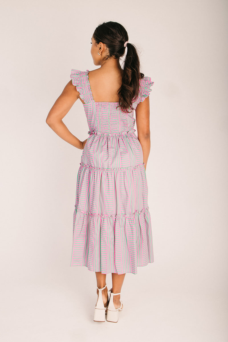 The Valda Striped Midi Dress in Pink + Green Piper & Scoot The Valda Striped Midi Dress in Pink + Green Piper & Scoot