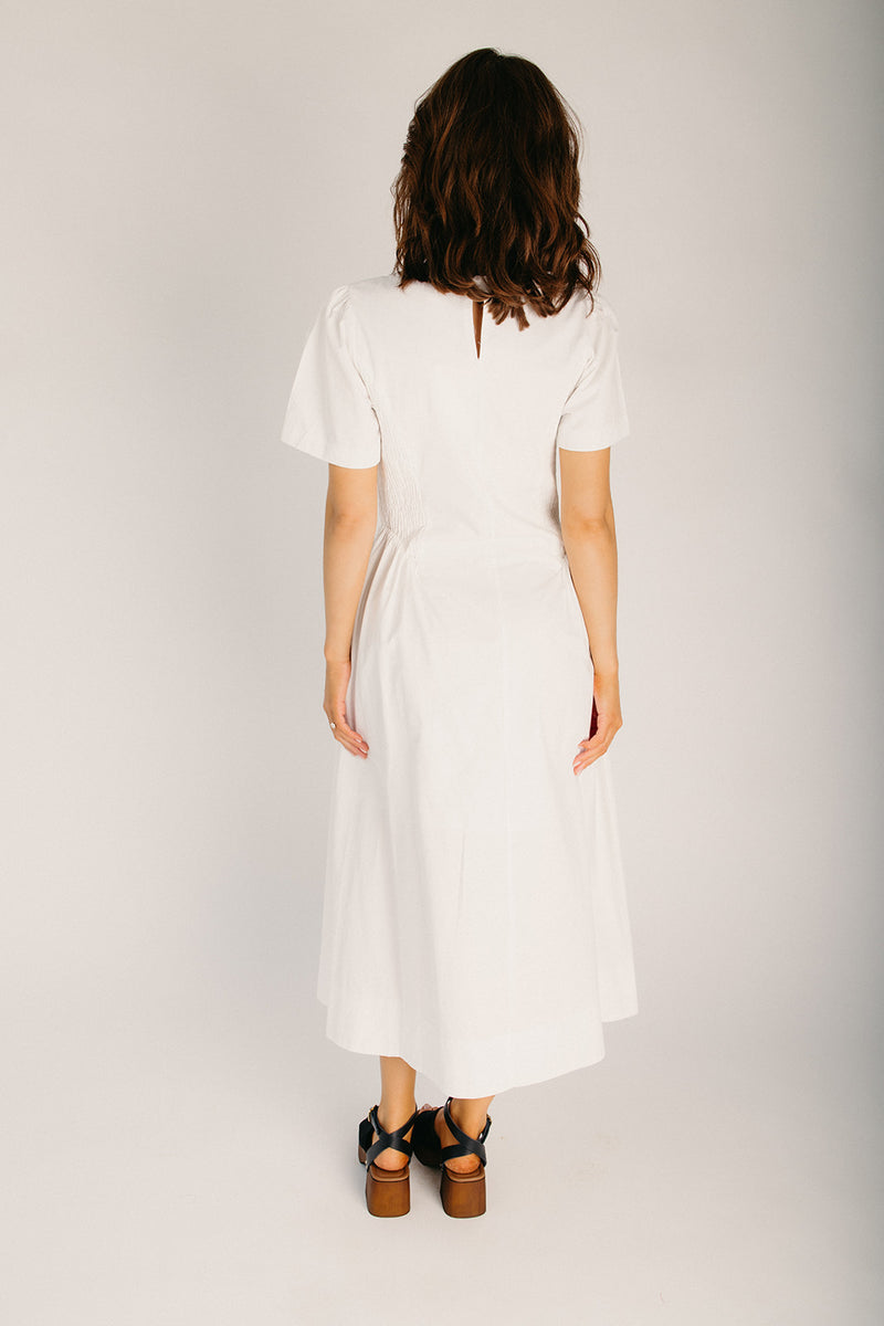 smocked white dress The Lettie Smocked Side Midi Dress in White – Piper & Scoot