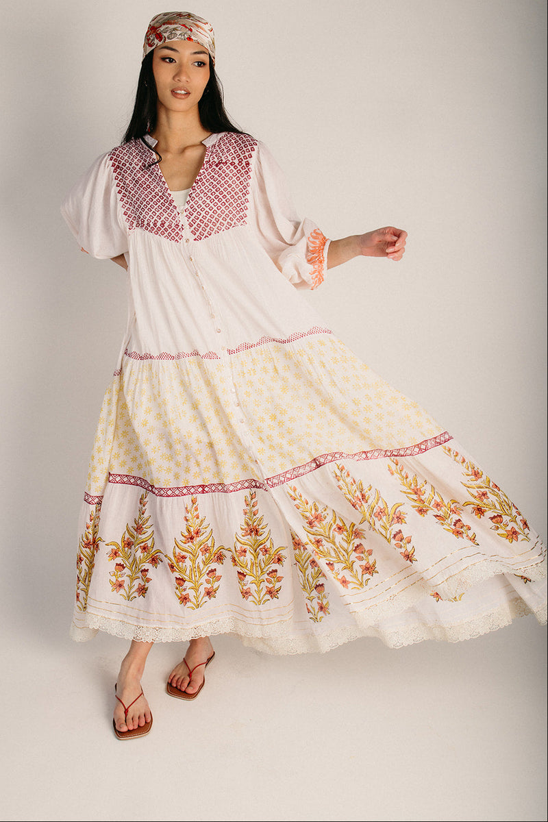 colorful tiered maxi dress The Portofino Tiered Maxi Dress in Natural Multi (SHIPS LATE JUNE) Large