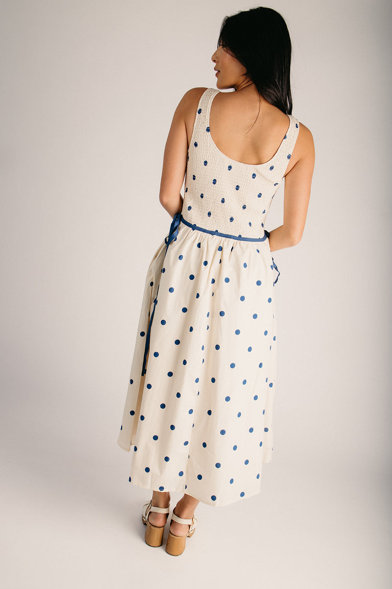 midi polka dot dress for women The Jackie Polka Dot Midi Dress in Cream + Navy – Piper & Scoot