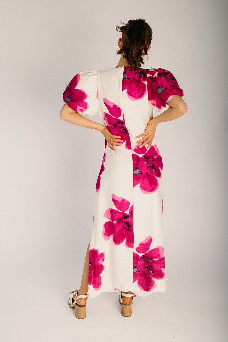 The Rogan Puff Sleeve A-Line Maxi Dress in Fuchsia  Piper & Scoot