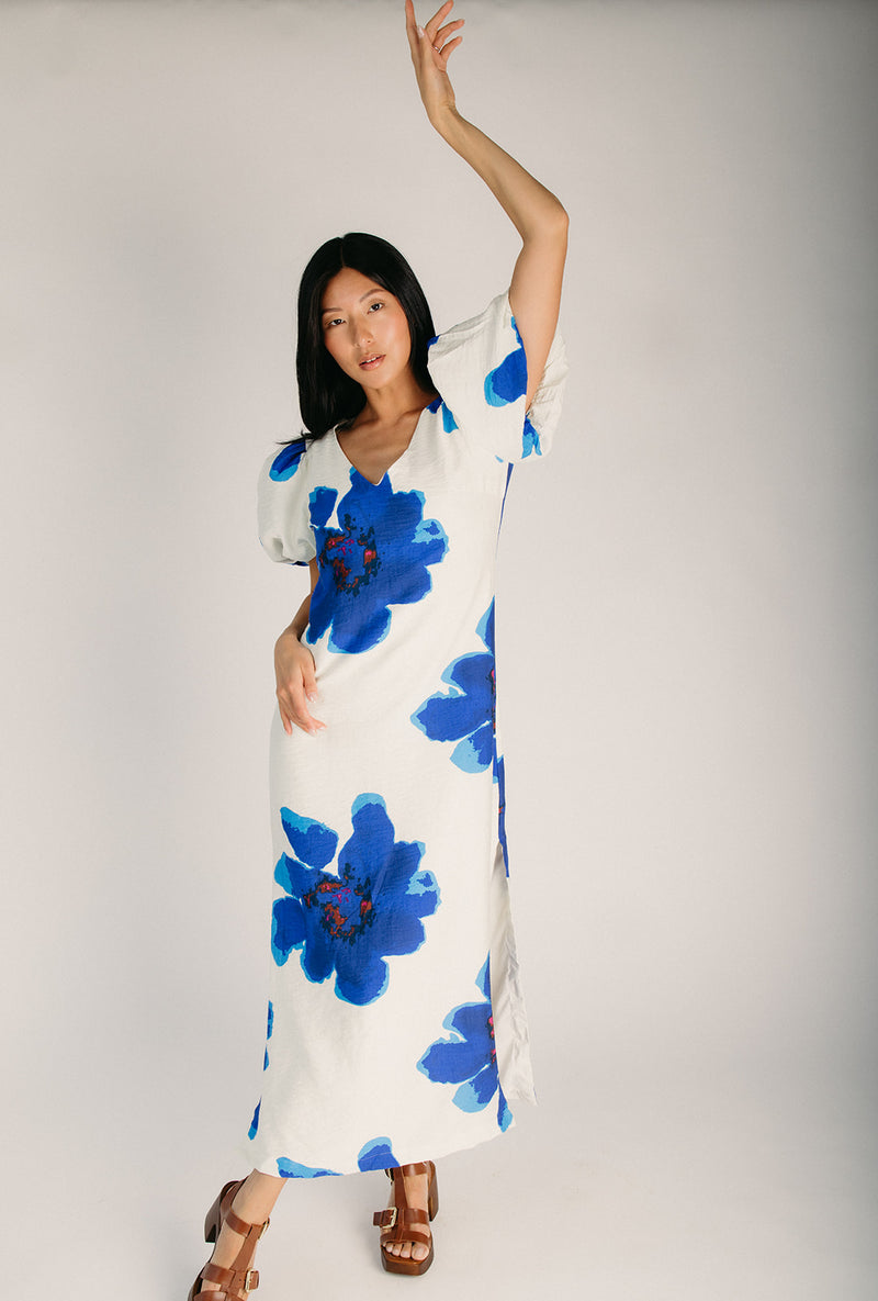 The Rogan Puff Sleeve A-Line Maxi Dress in Royal Blue – Piper & Scoot
