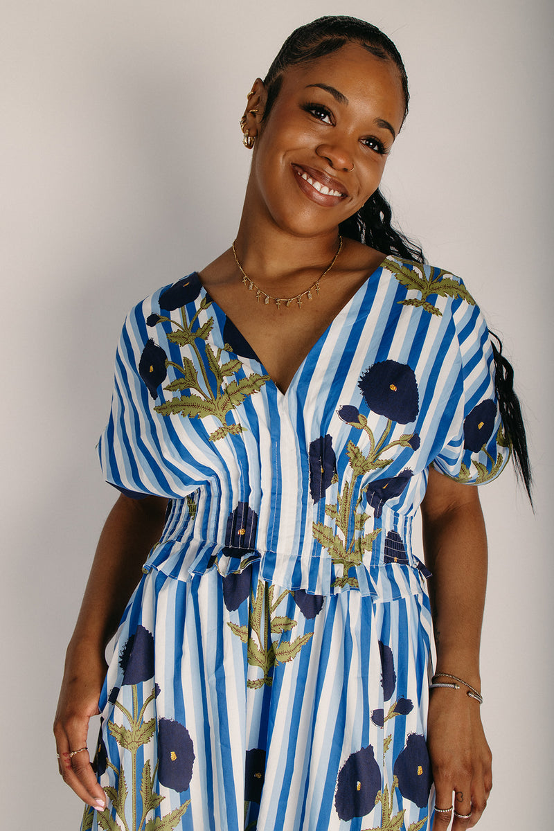 The Kyzar Striped Midi Dress in Blue Small
