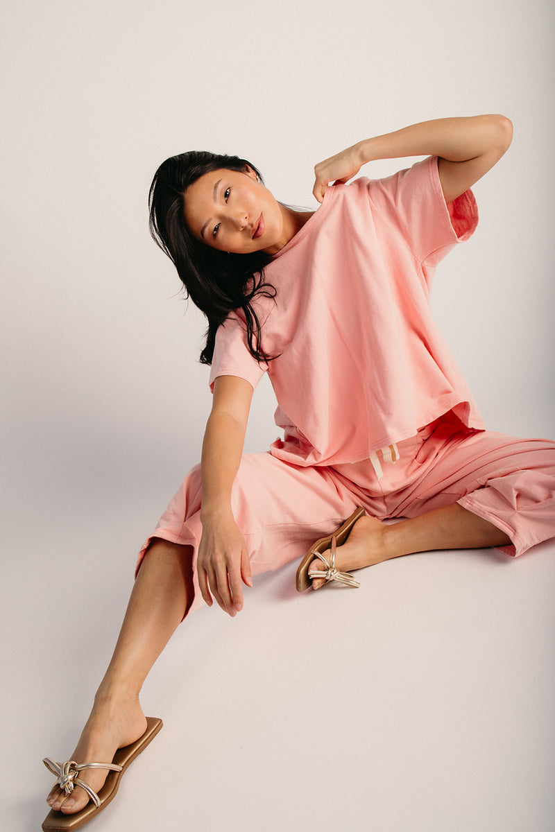 The Andy Washed Short Sleeve + Pleated Pant Set in Pink – Piper