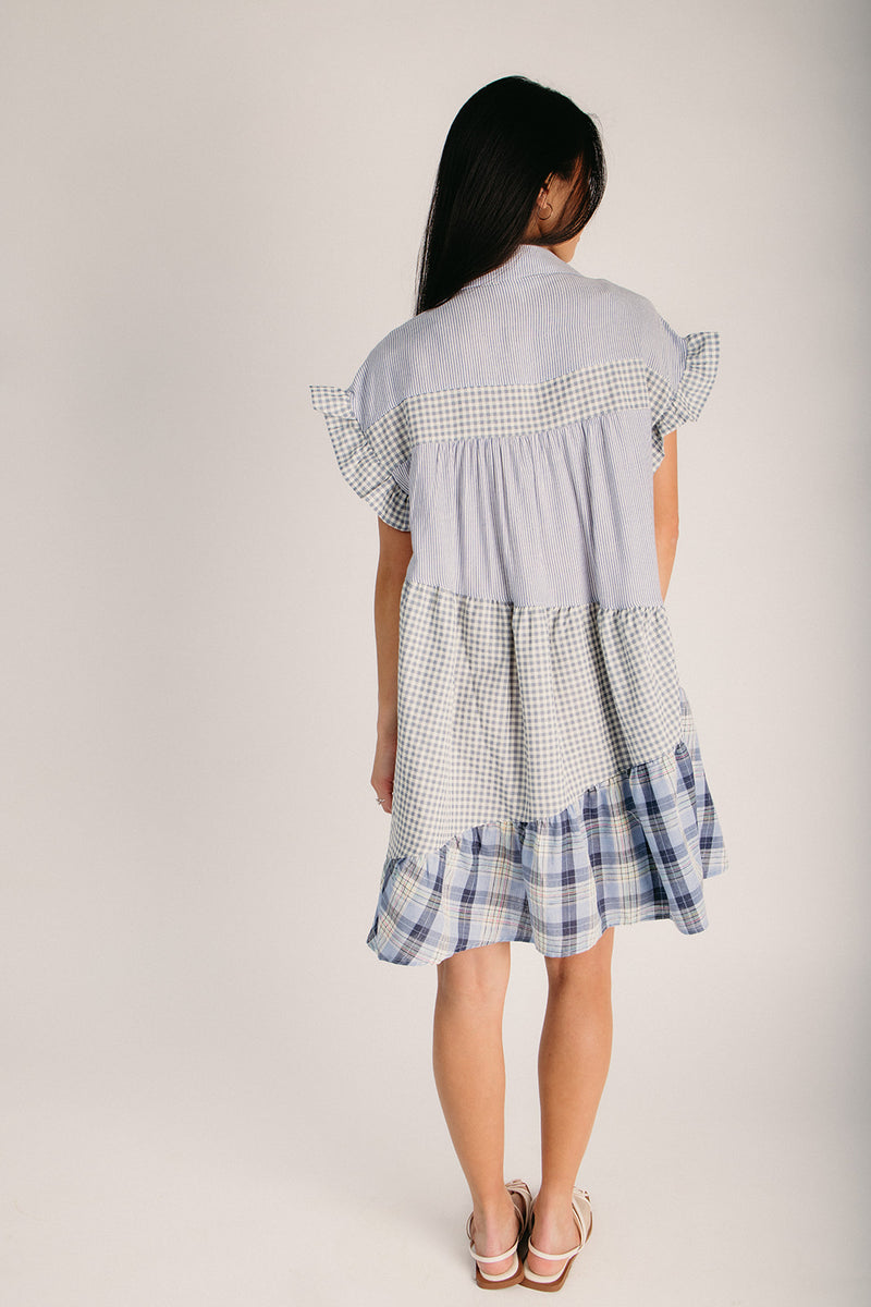 The Albans Drop Shoulder Patterned Dress in Blue  Piper & Scoot