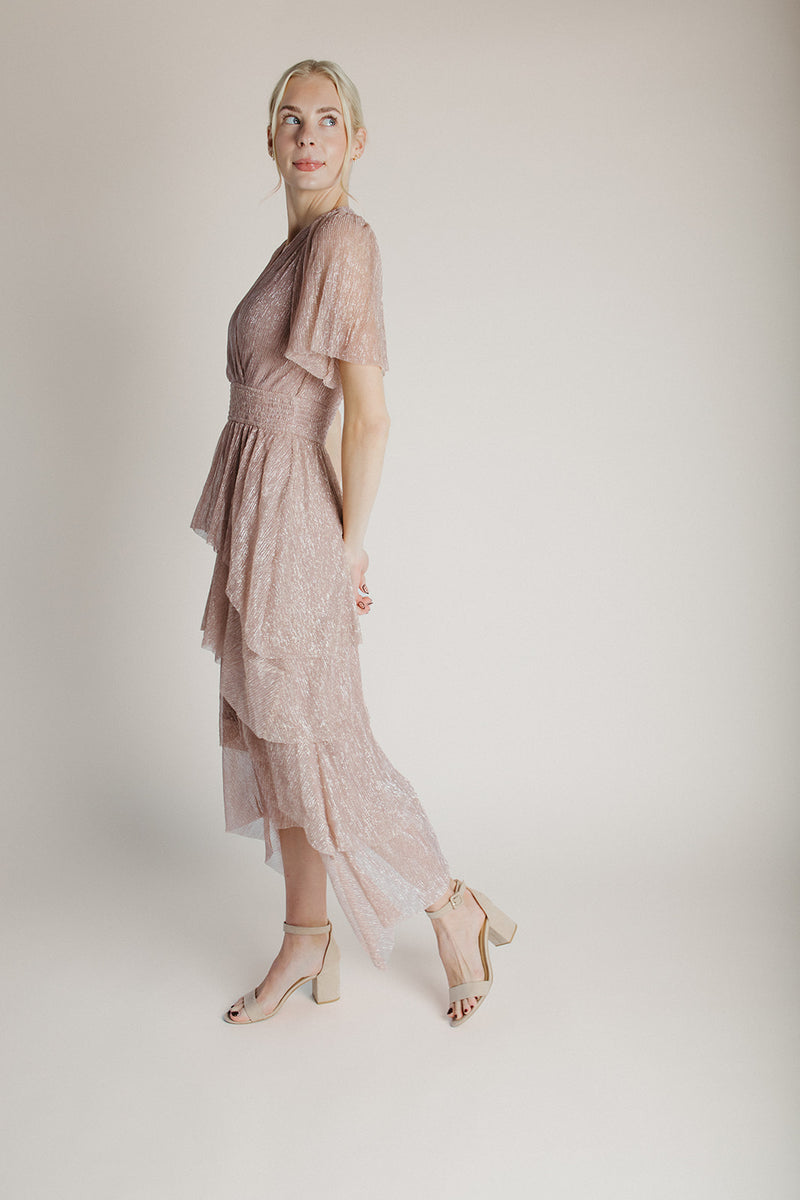 The Erickson Tiered Maxi Dress in Blush Champagne Small