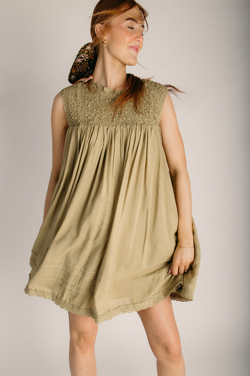 The Snavely Textured Bodice Dress in Olive Small