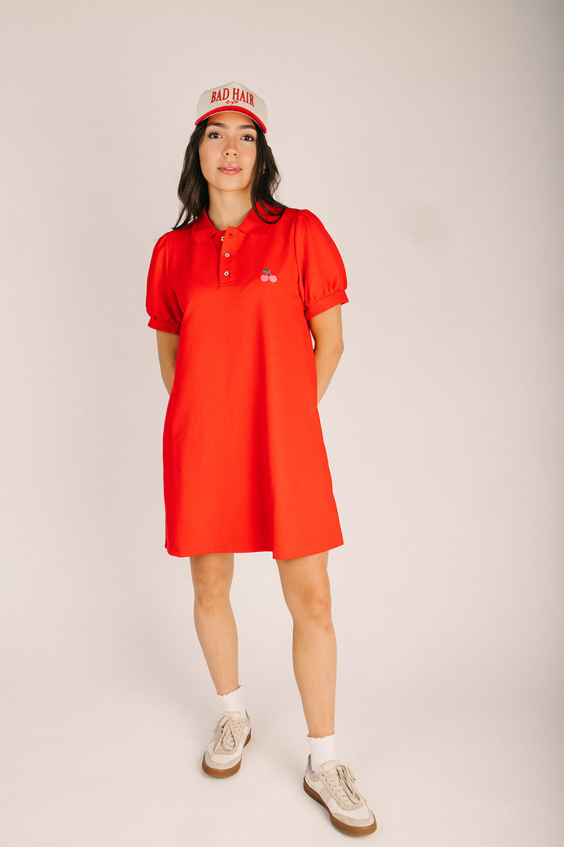 cherry embroidered dress The Lookney Cherry Embroidered Dress in Red Small