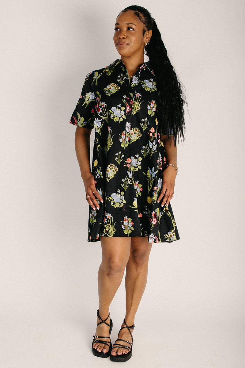 The Yankova Floral Shirt Dress in Black Medium