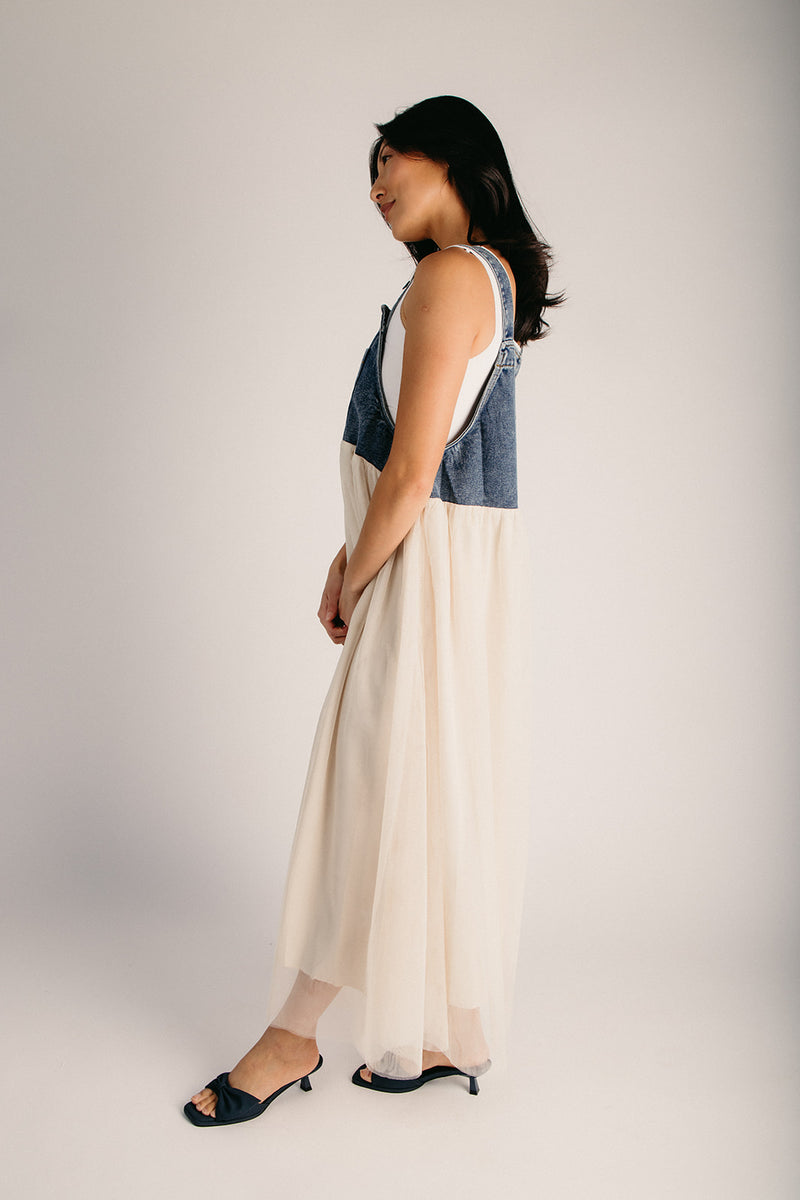 The Hellen Denim Overall Dress in Denim + Cream 3X-Large
