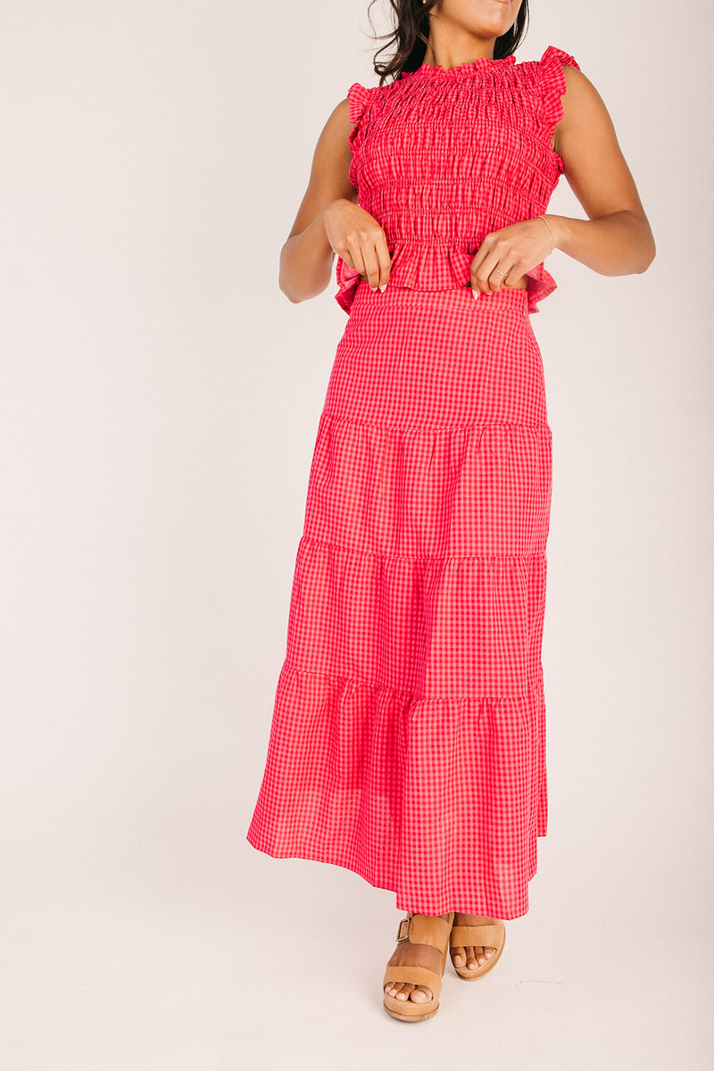 fitted lace wedding dress Elderflower Front Pocket Maxi Dress Gingham Red main image 1