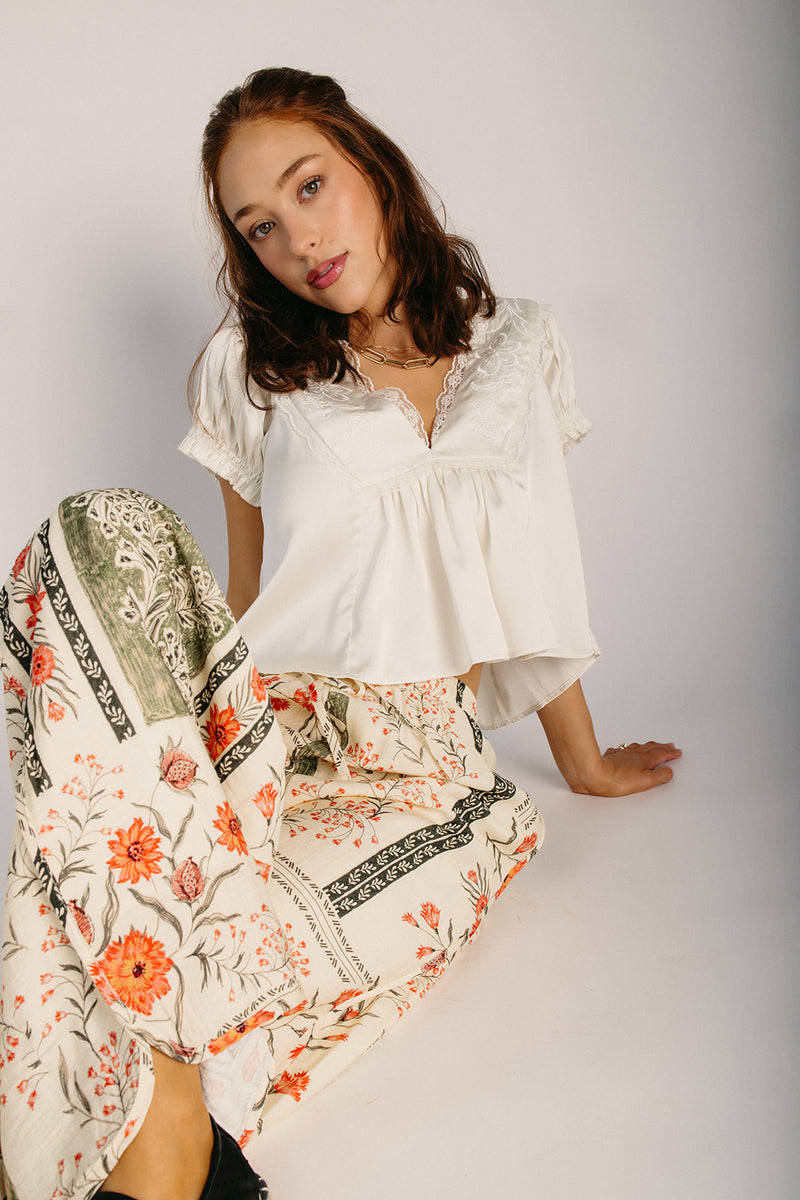 The Salford Floral Embroidered Satin Blouse in Ivory – Piper & Scoot
