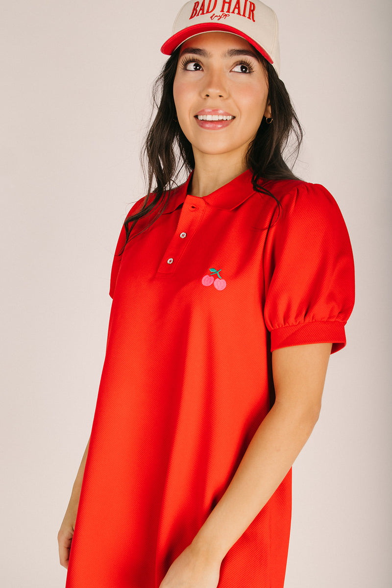 cherry embroidered dress White Cotton Cherry Embroidered Dress - Mini Dresses