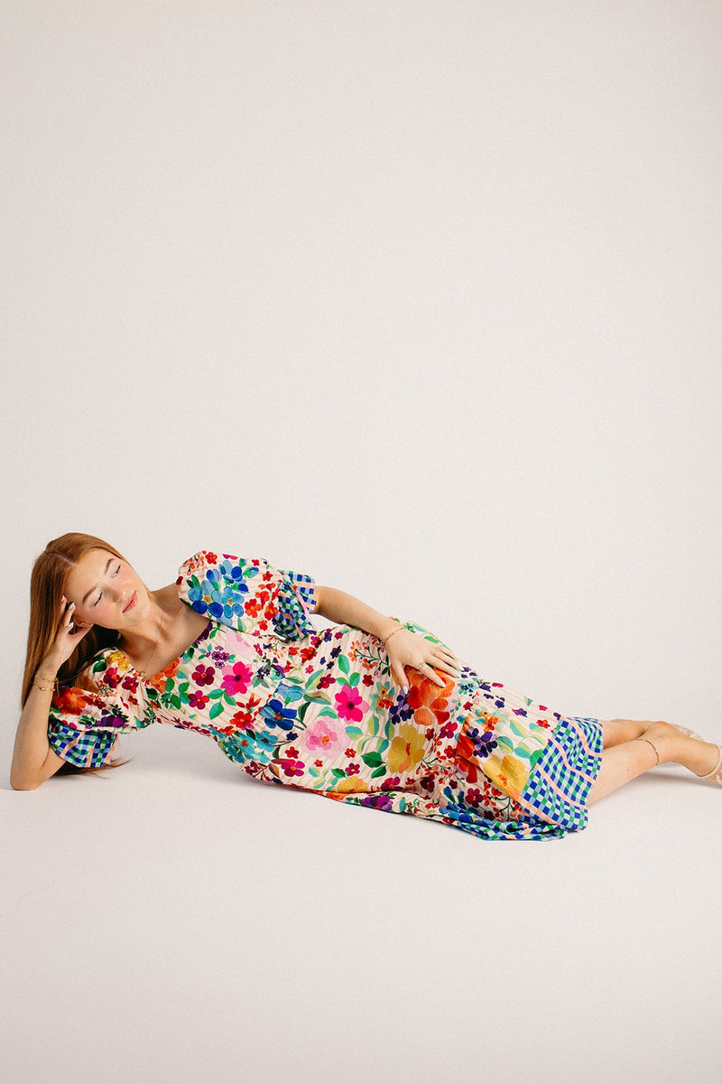 The Roylston Mixed Pattern Midi Dress in Carnival Bloom Small