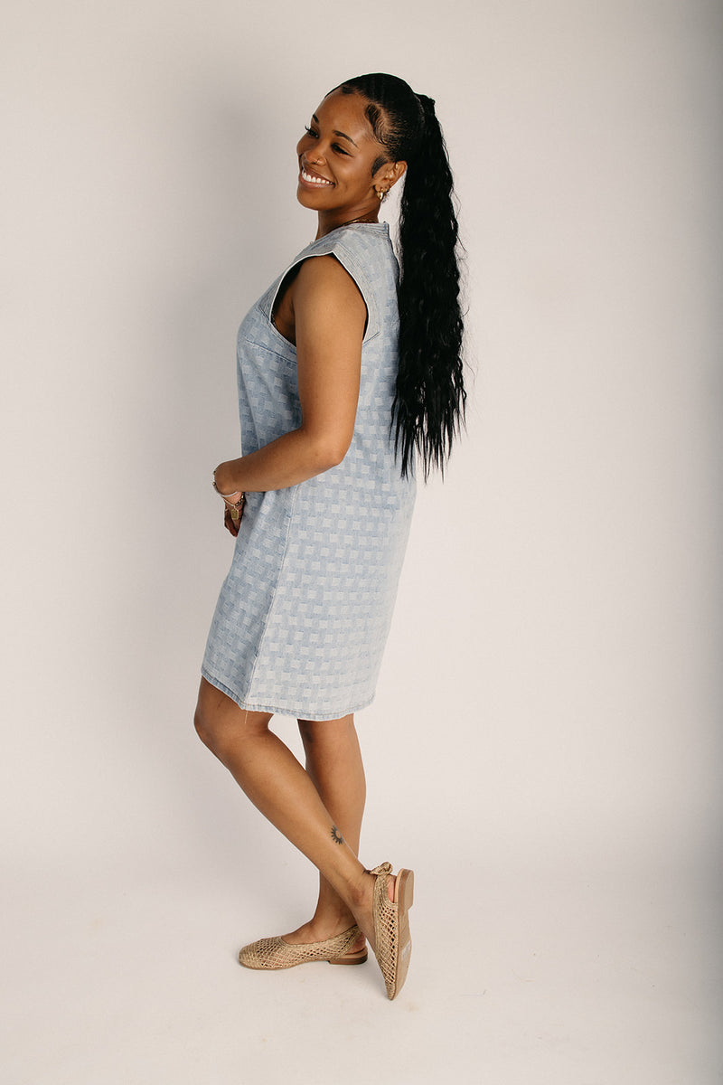 denim tank dress The Dalley Patterned Tank Dress in Denim Small