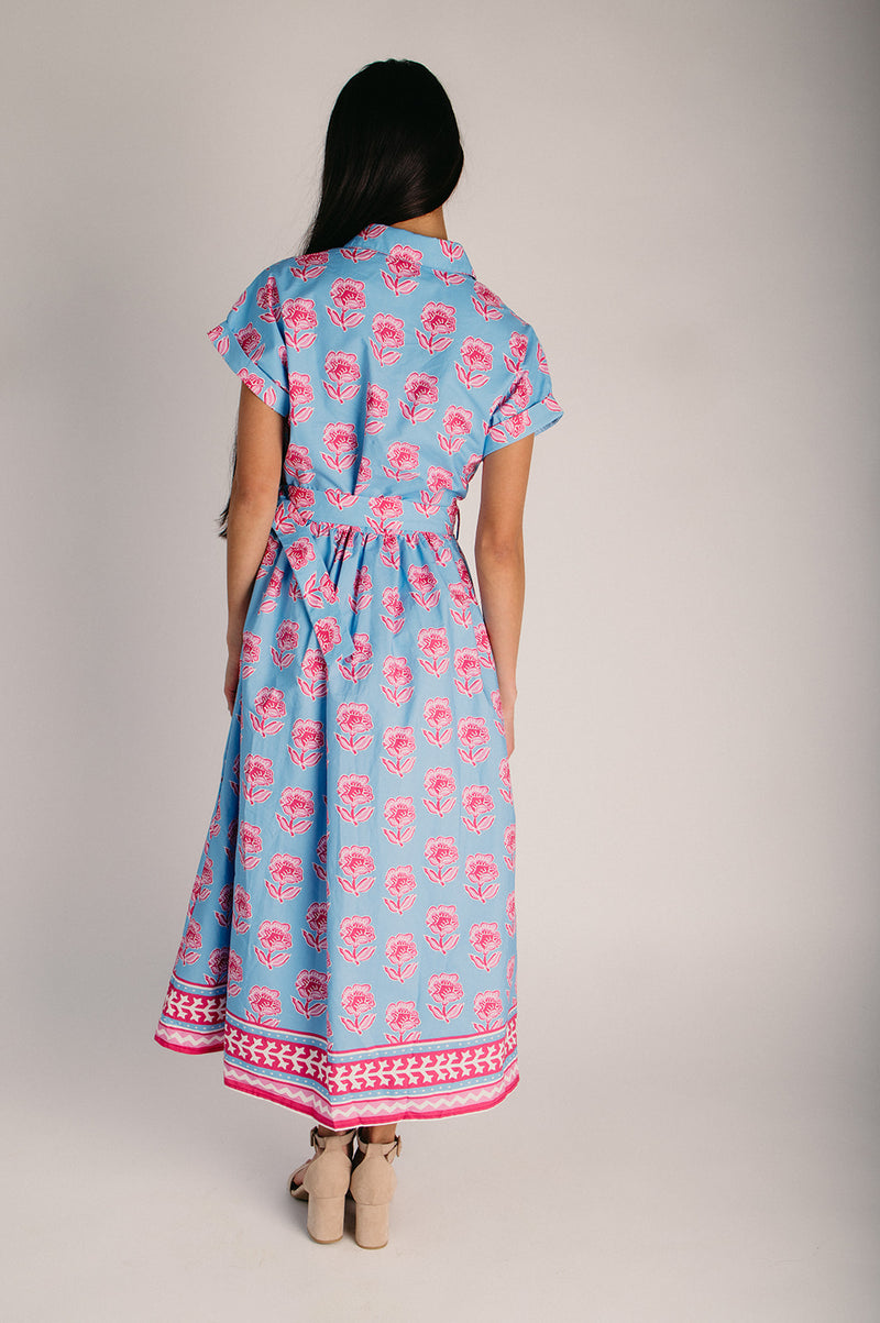 The Gloria Flower Detail Midi Dress in Blue Piper & Scoot The Gloria Flower Detail Midi Dress in Blue Piper & Scoot