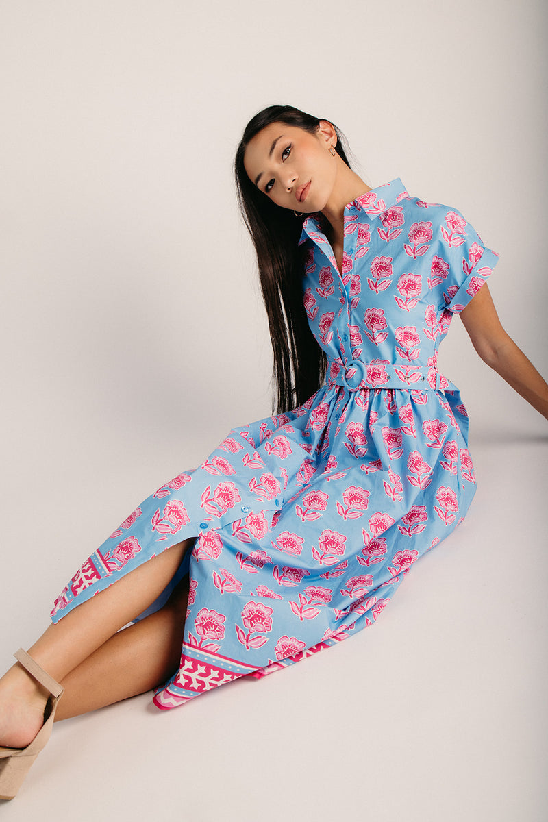 The Gloria Flower Detail Midi Dress in Blue