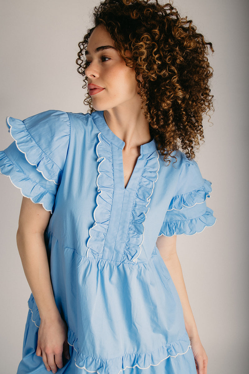The Billie Ruffle Detail Dress in Sky Blue Small