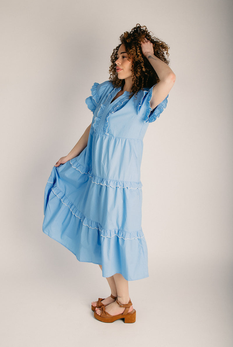 The Billie Ruffle Detail Dress in Sky Blue Small The Billie Ruffle Detail Dress in Sky Blue Small