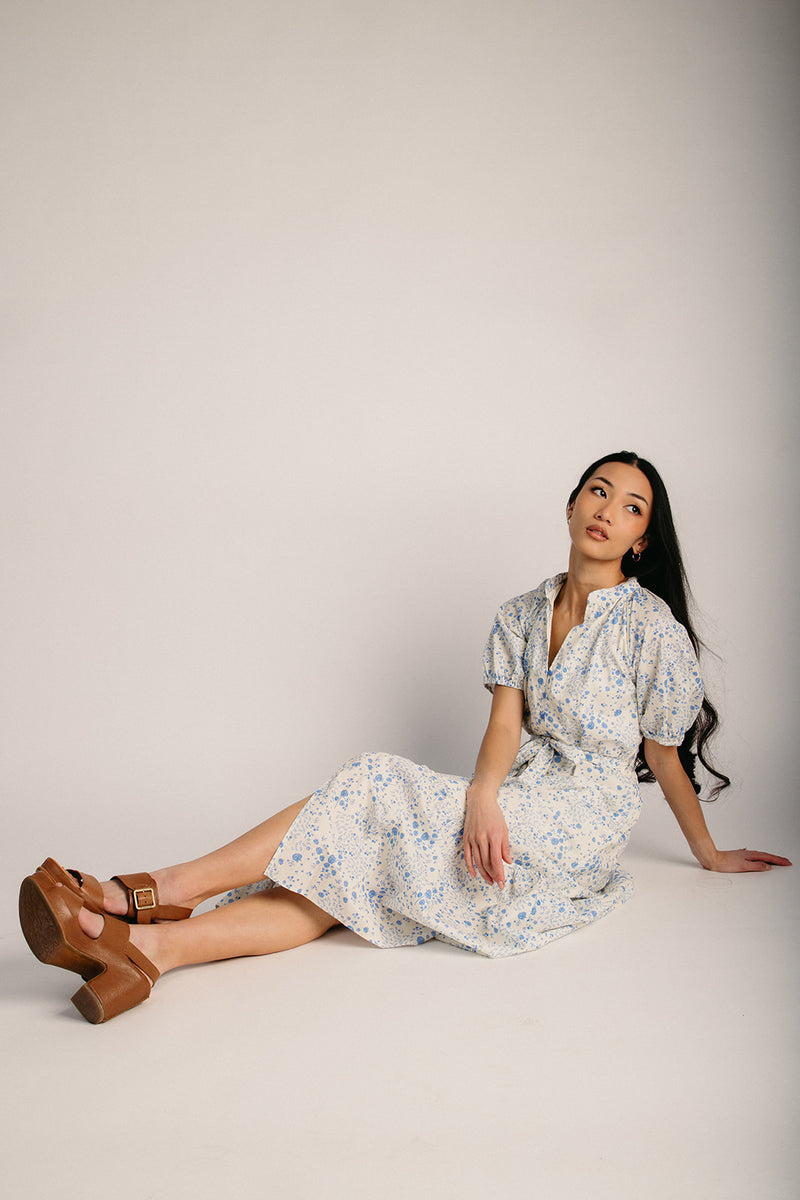 cornflower blue floral dress The Babitz Floral Button-Up Dress in Cornflower Blue Medium