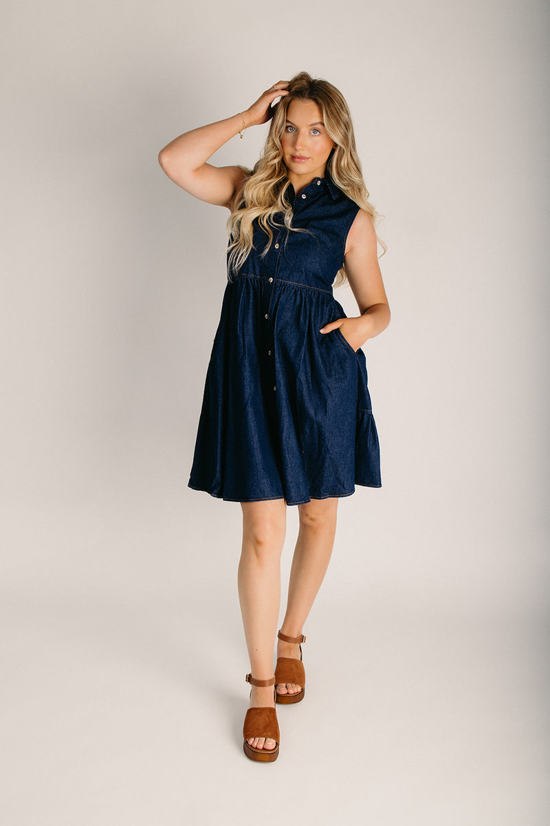 The Sutera Denim Button-Up Dress in Dark Wash Large