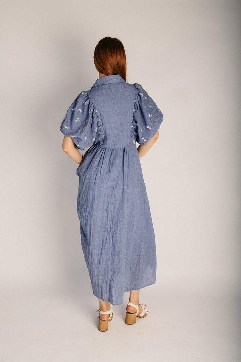 midi textured dress The Ryken Textured Midi Dress in Denim Blue Large