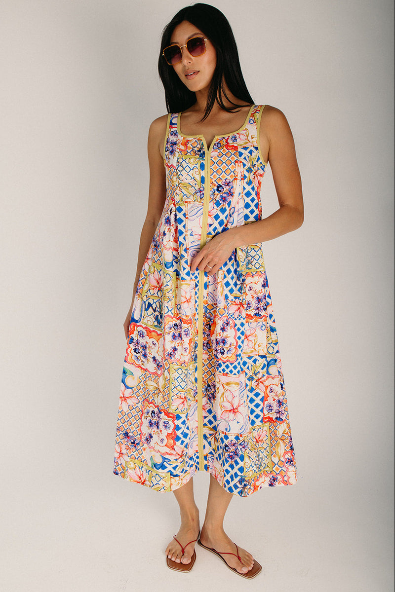 patterned midi dress Meadow Bloom Floral L / pink Twirl into any room in the Ragon Patterned Midi Dressa playful mix of ivory and blue thats equal parts sophisticated and fun Sunshine 79 Studio Swirl Over