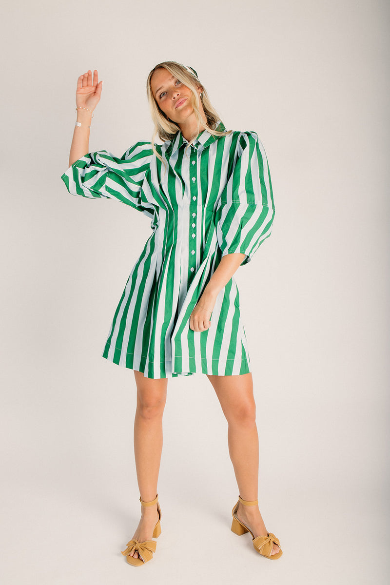 slim fit dress slacks The Tatum Pin Tuck Striped Dress in Green + Blue – Piper & Scoot