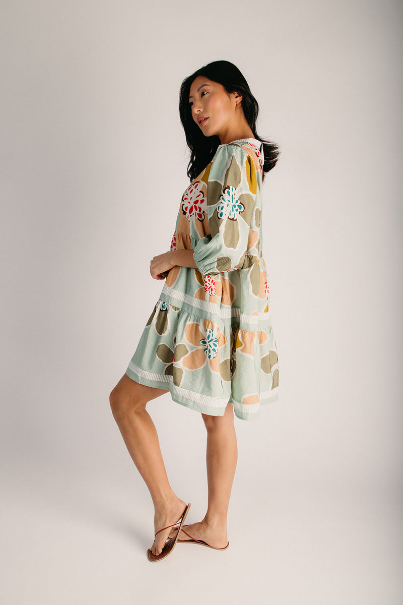 midi tiered dress The Cortlin Tiered Floral Midi Dress in Mint 1X-Large