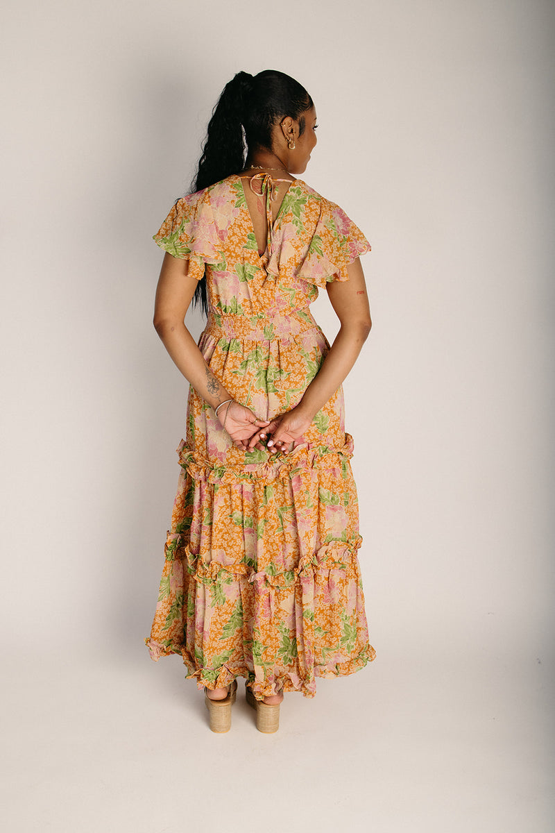 The Arnella Tiered Floral Maxi Dress in Tan  Piper & Scoot