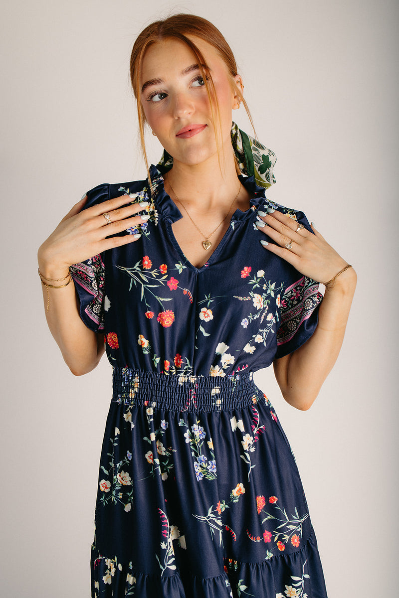 maxi dress navy floral The Loveland Tiered Floral Maxi Dress in Navy Small
