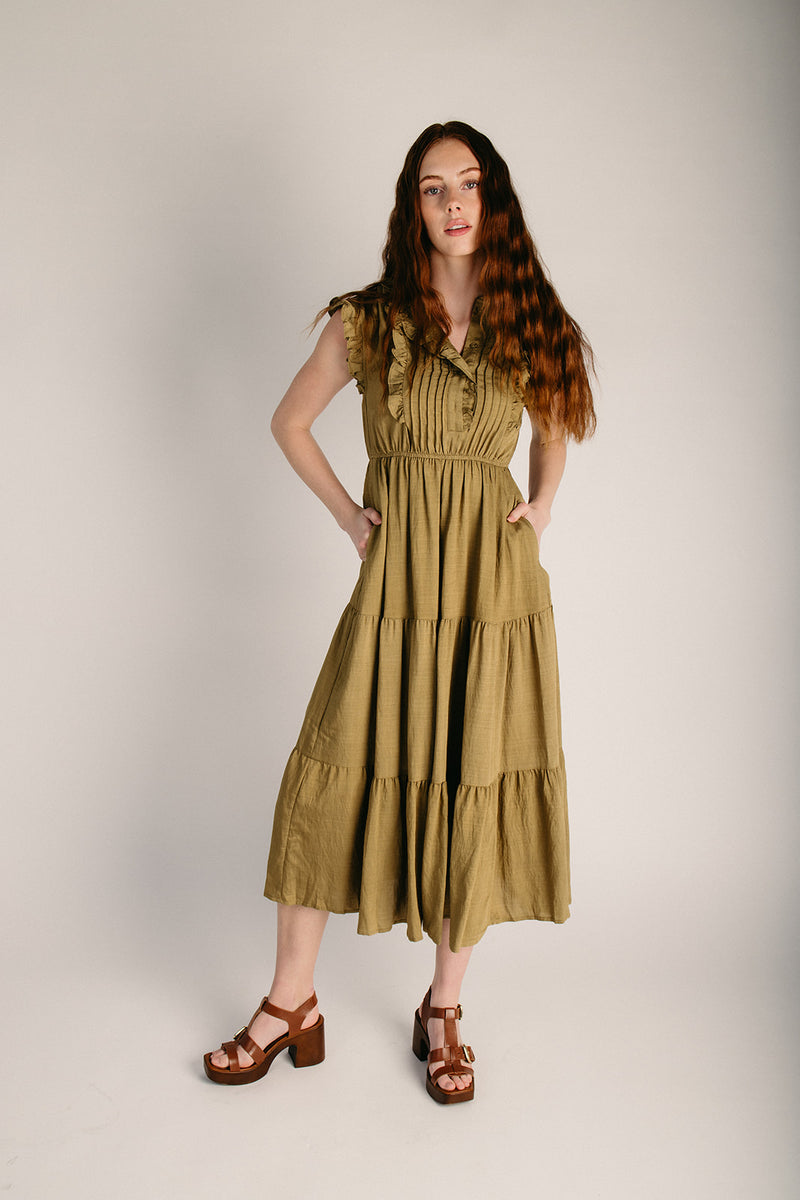 The Jennifer Tiered Midi Dress in Olive Khaki – Piper & Scoot
