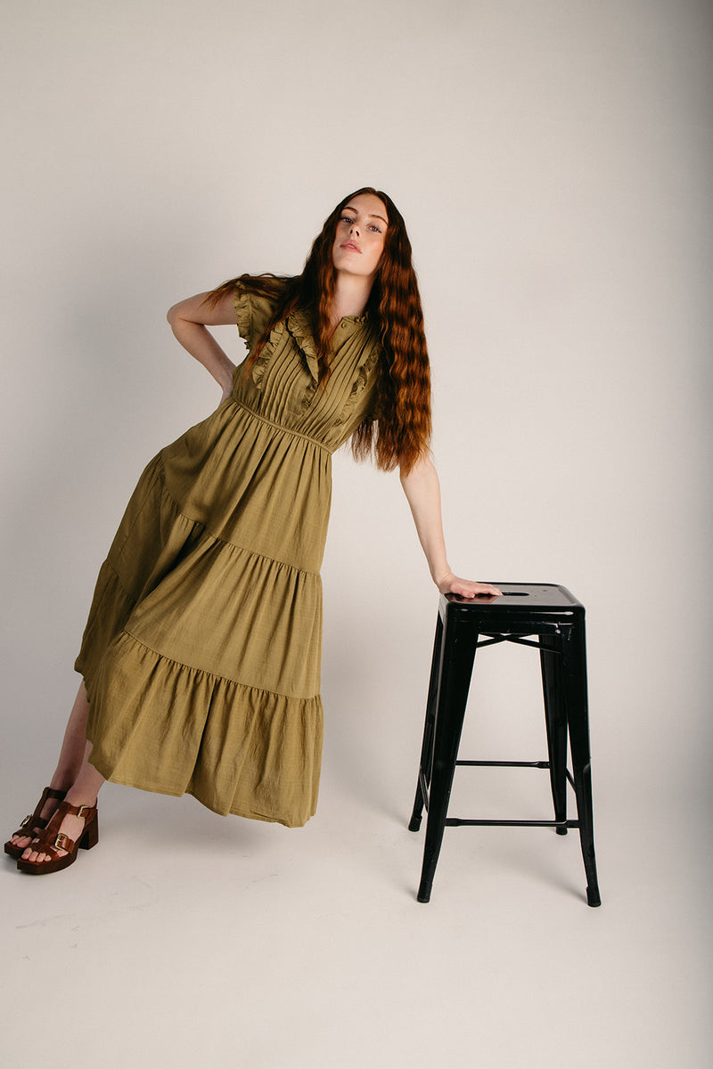 The Jennifer Tiered Midi Dress in Olive Khaki – Piper & Scoot