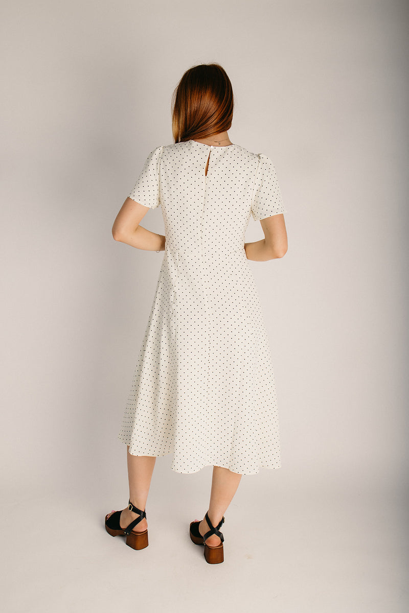 The Alvadore Polka Dot Tulip Sleeve Midi Dress in Ivory Small The Alvadore Polka Dot Tulip Sleeve Midi Dress in Ivory Small