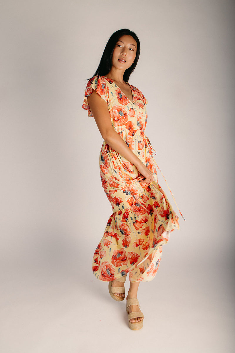 floral tiered midi dress Baltic Born Womens Lena Tiered Midi Dress | Navy + Gold Floral