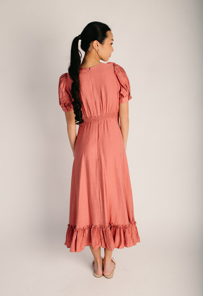 tiered dresses The Amanda Tiered Midi Dress in Mauve Small