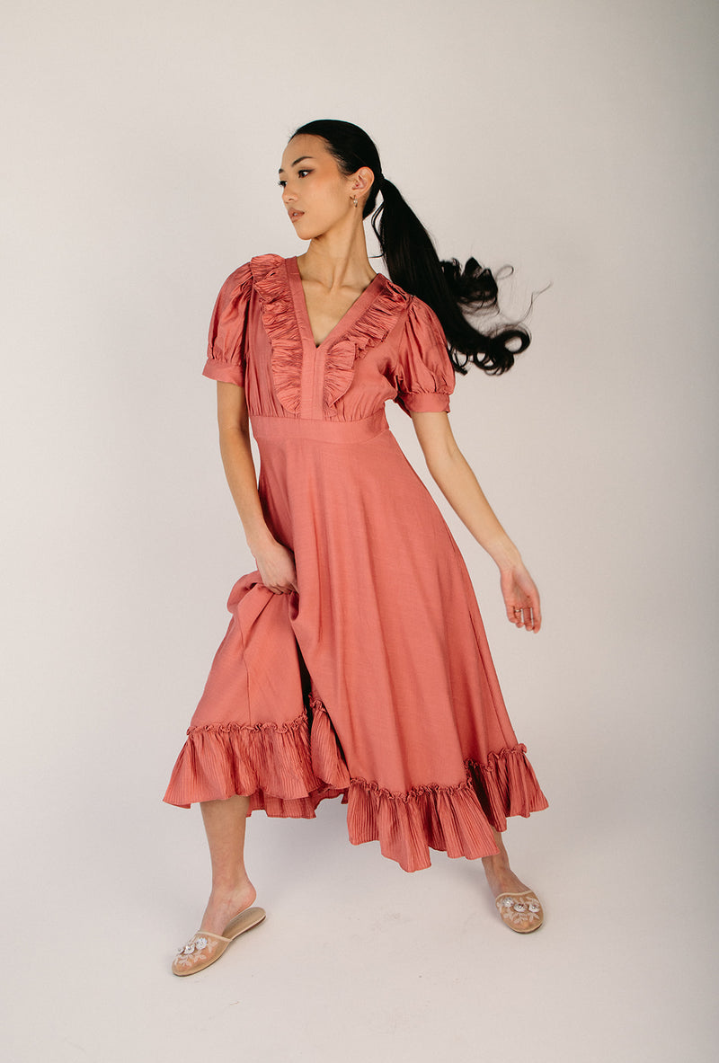 The Amanda Tiered Midi Dress in Mauve  Piper & Scoot
