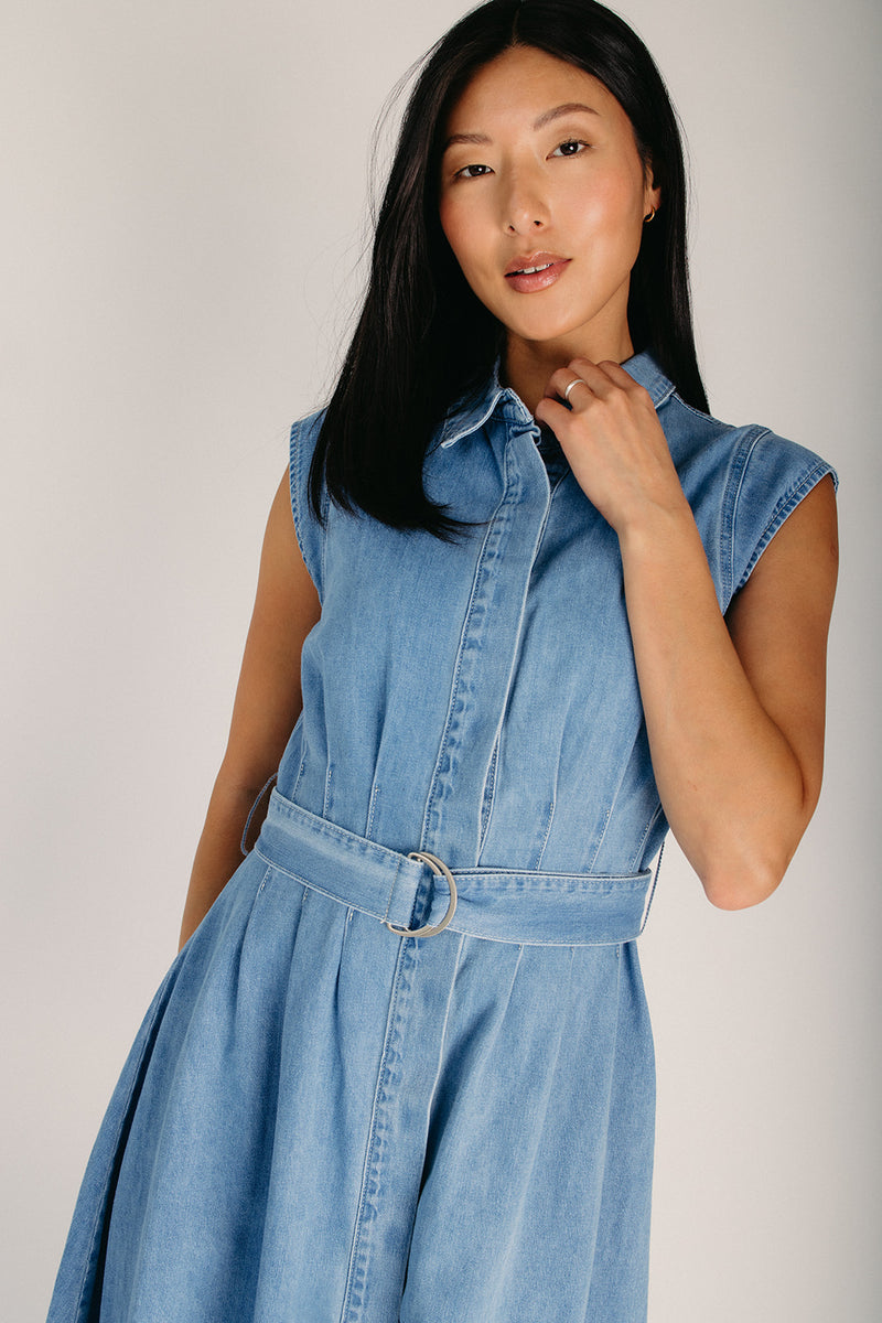 denim button midi dress The Horan Button-Down Midi Dress in Denim