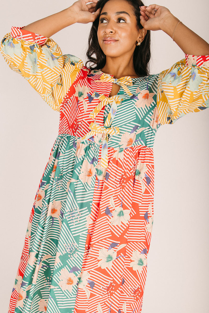 The Crovo Mixed Pattern Midi Dress in Multi – Piper & Scoot