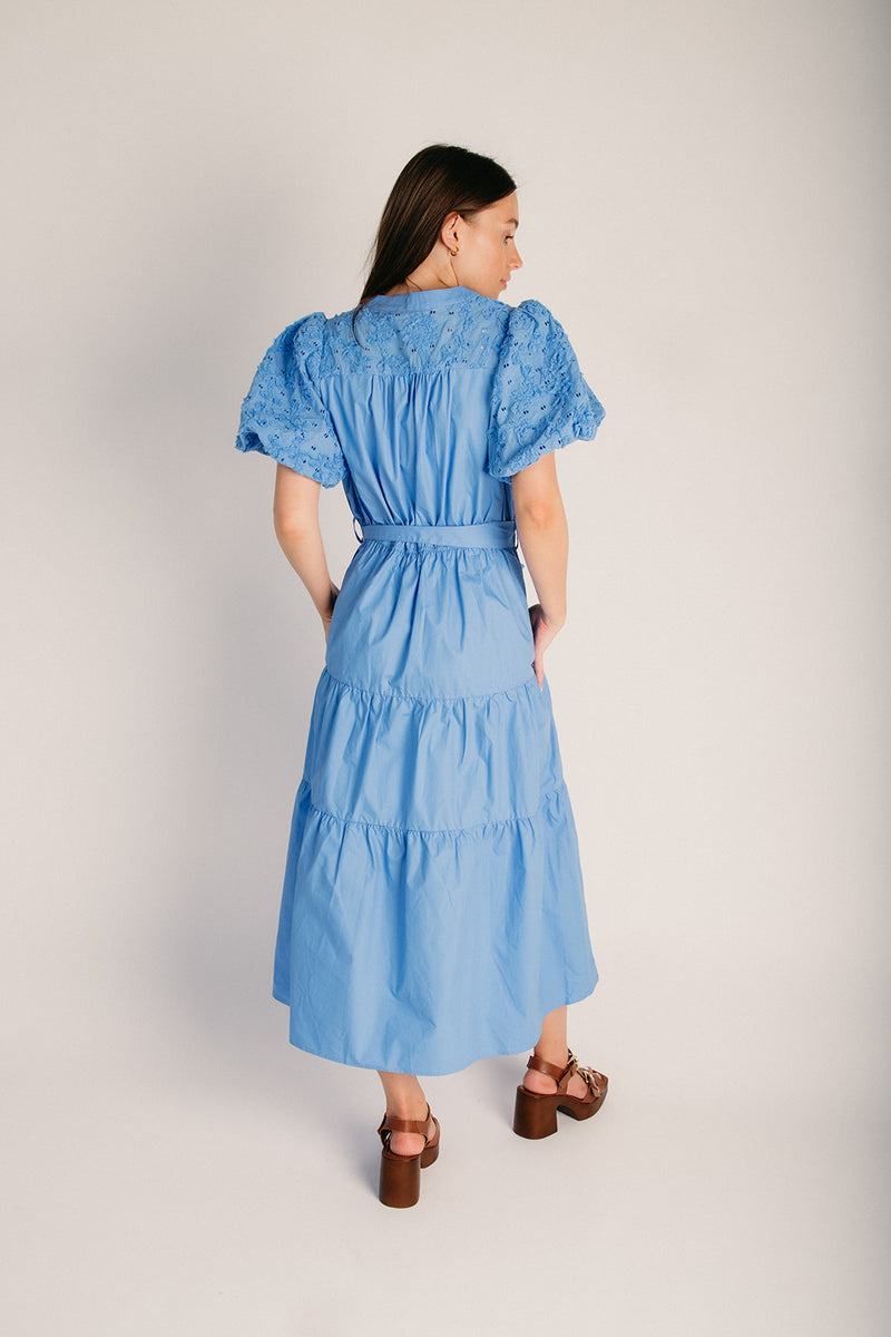 The Stelly Puff Sleeve Midi Dress in Periwinkle Blue – Piper & Scoot
