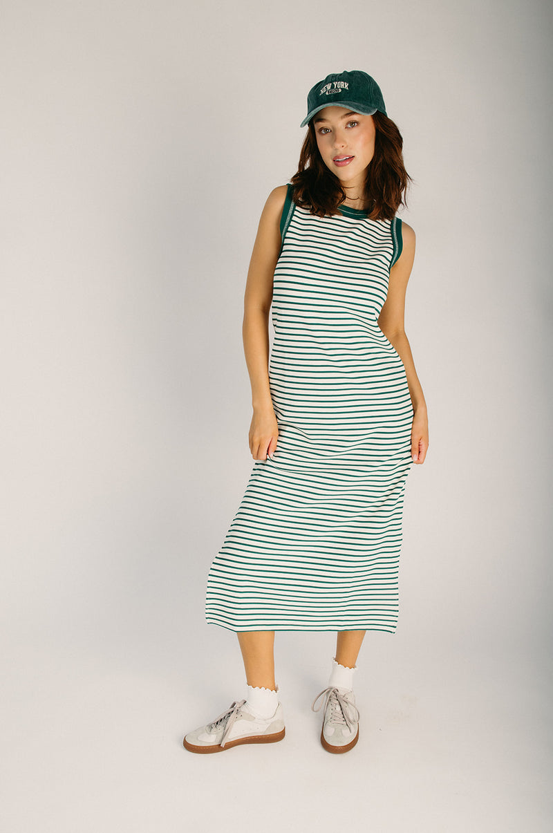 The Pelham Striped Midi Dress in Kelly Green The Pelham Striped Midi Dress in Kelly Green