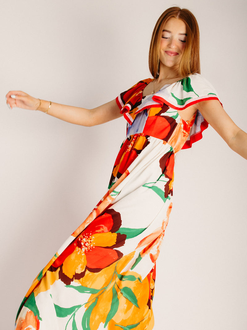 The Dummar Floral Printed Maxi Dress in Hibiscus Multi – Piper & Scoot