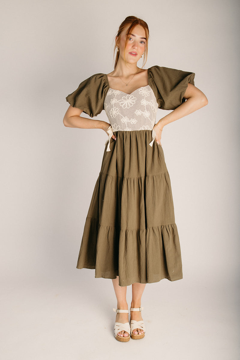 The Ballif Crochet Bust Midi Dress in Olive Small