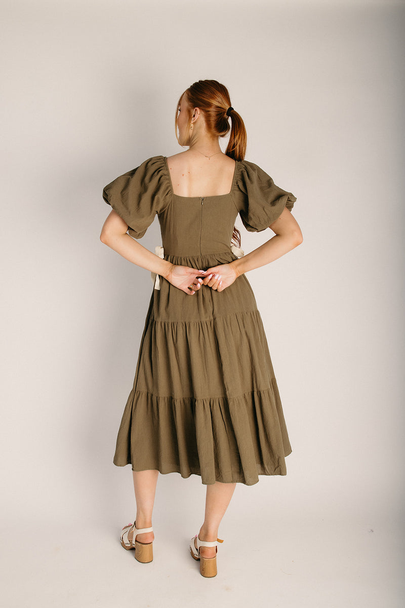 The Ballif Crochet Bust Midi Dress in Olive Small